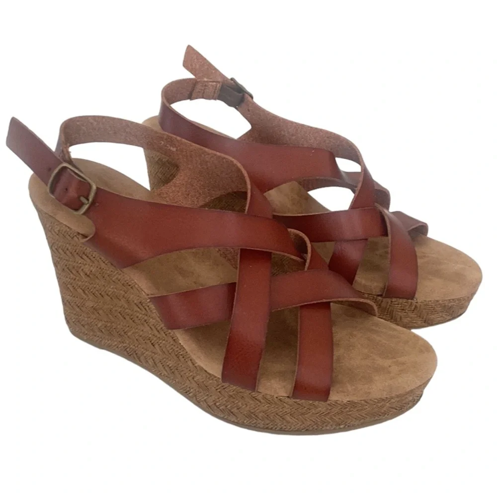 Altar’d State Aubrey Brown Leather Wedge Sandals